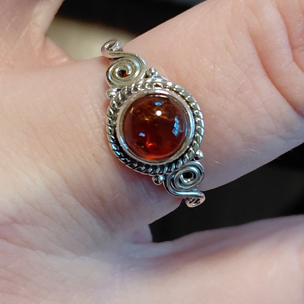 Dainty Sterling Silver Amber Ring - Picture 2 of 10